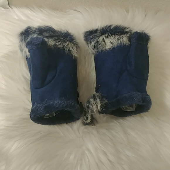 Blue Faux Fur Fleece Fingerless Winter Gloves - Picture 9 of 16